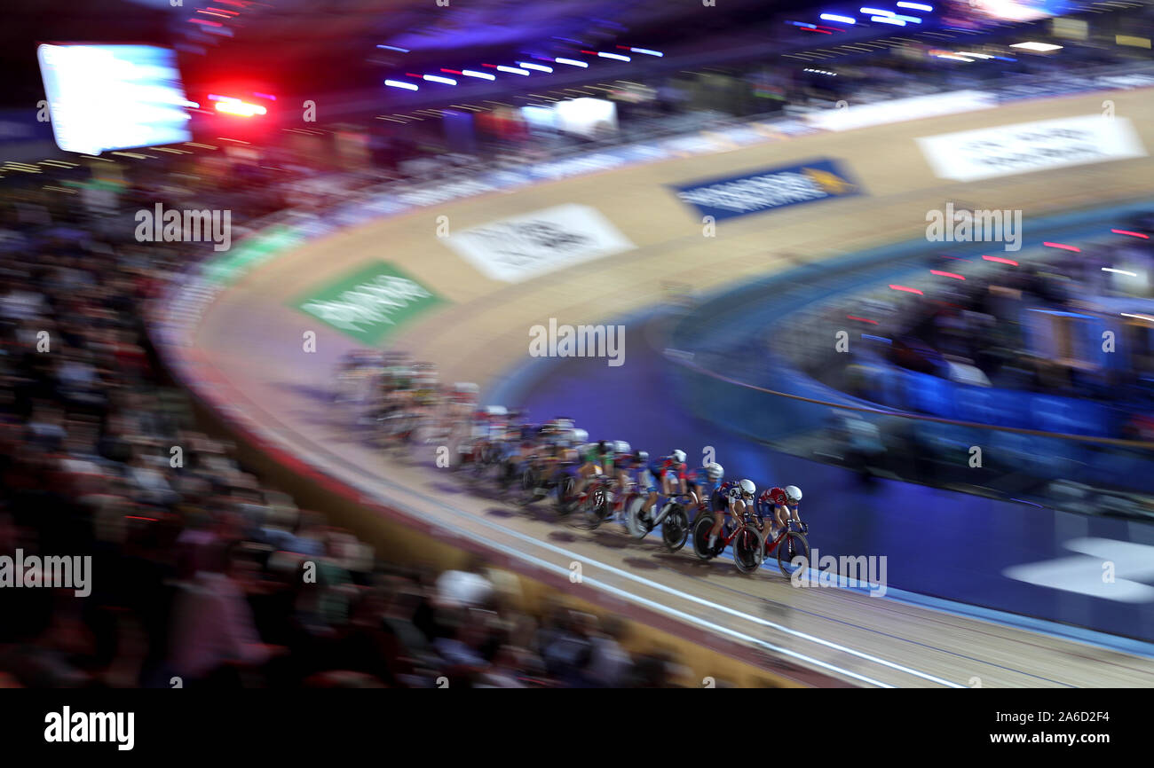 Riders during day four of the Phynova Six Day Cycling at Lee Valley VeloPark, London. Stock Photo