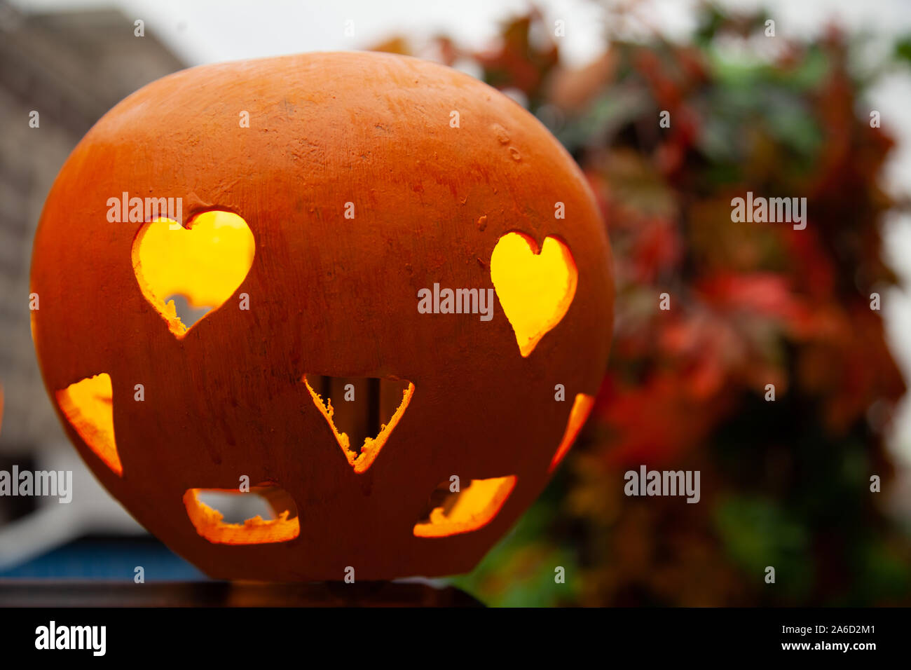 beautiful carved pumpkins put on a light bulb create a Halloween ...