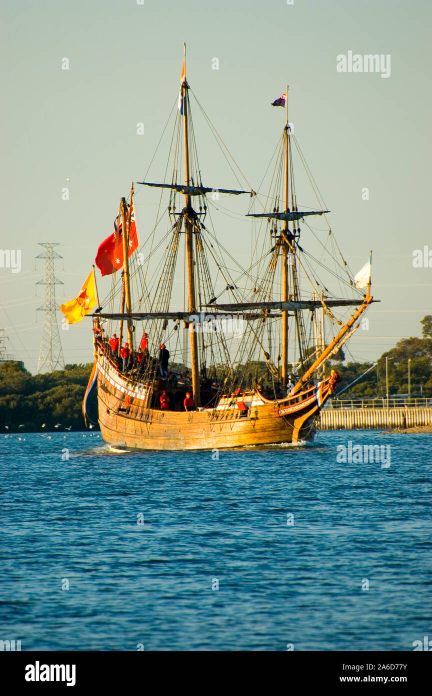 REPLICA OF THE DUTCH BARQUE DUYFKEN, PORT ADELAIDE, SOUTH AUSTRALIA. Stock Photo