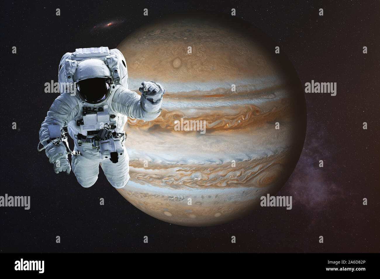 Astronaut close to the Jupiter planet of Solar system. Science fiction.  Elements of the image are furnished by NASA Stock Photo - Alamy