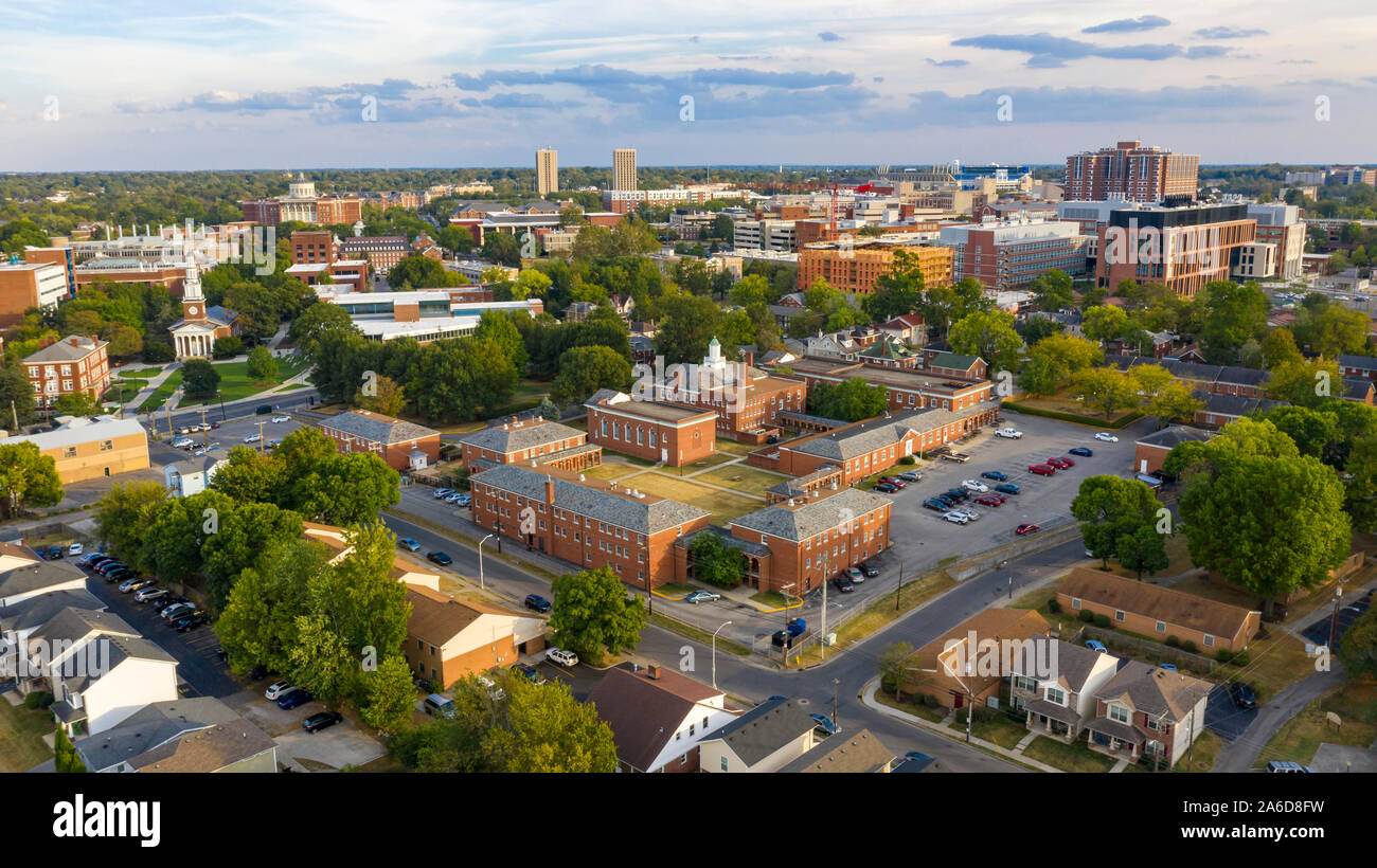 Aerial view university campus area looking into the city suberbs in Lexington KY Stock Photo