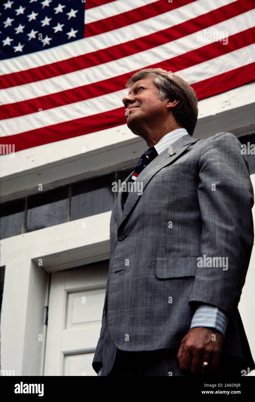 Democratic president candidate Georgia Governor Jimmy Carter speaks to a crowd at Westville, Georgia on the American Bicentennial - July 4, 1976. Stock Photo