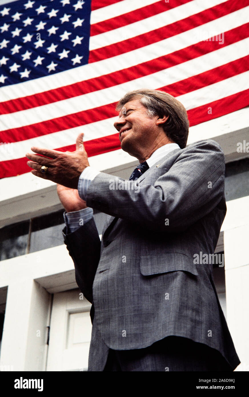 Democratic president candidate Georgia Governor Jimmy Carter speaks to a crowd at Westville, Georgia on the American Bicentennial - July 4, 1976. Stock Photo