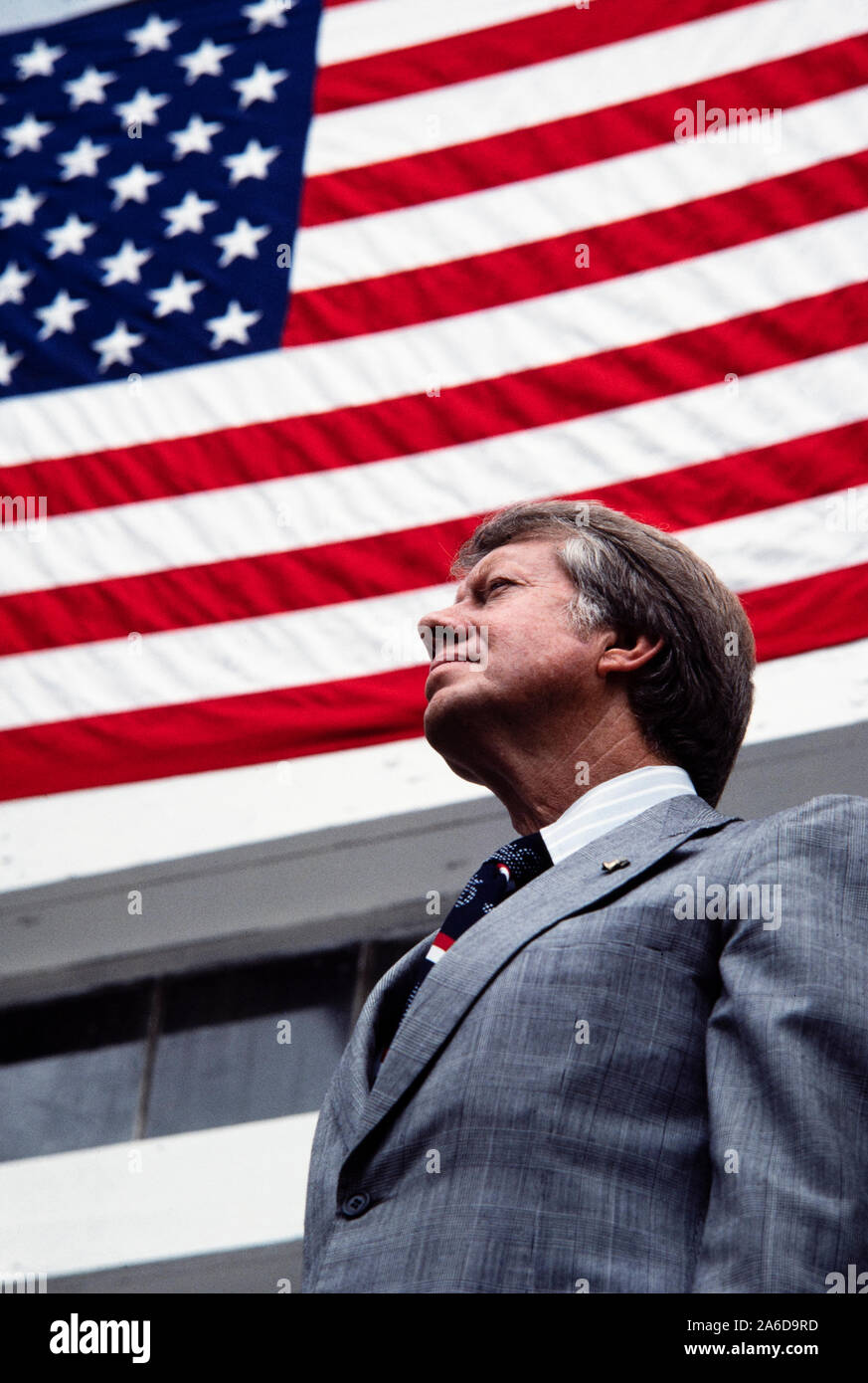 Democratic president candidate Georgia Governor Jimmy Carter speaks to a crowd at Westville, Georgia on the American Bicentennial - July 4, 1976. Stock Photo