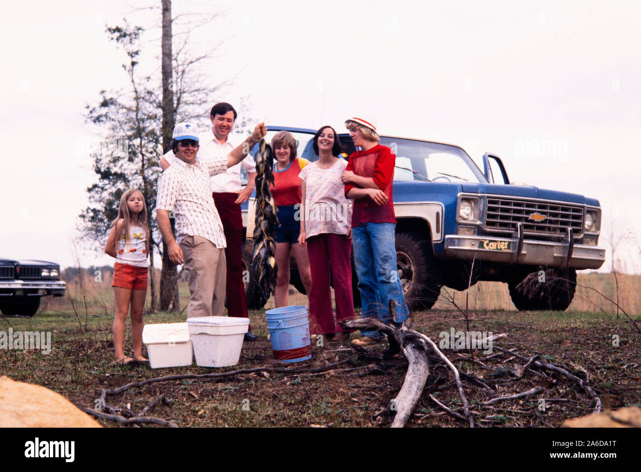 Carter friends and family fishing for bream and catfish near their home in Plains' Georgia. Stock Photo