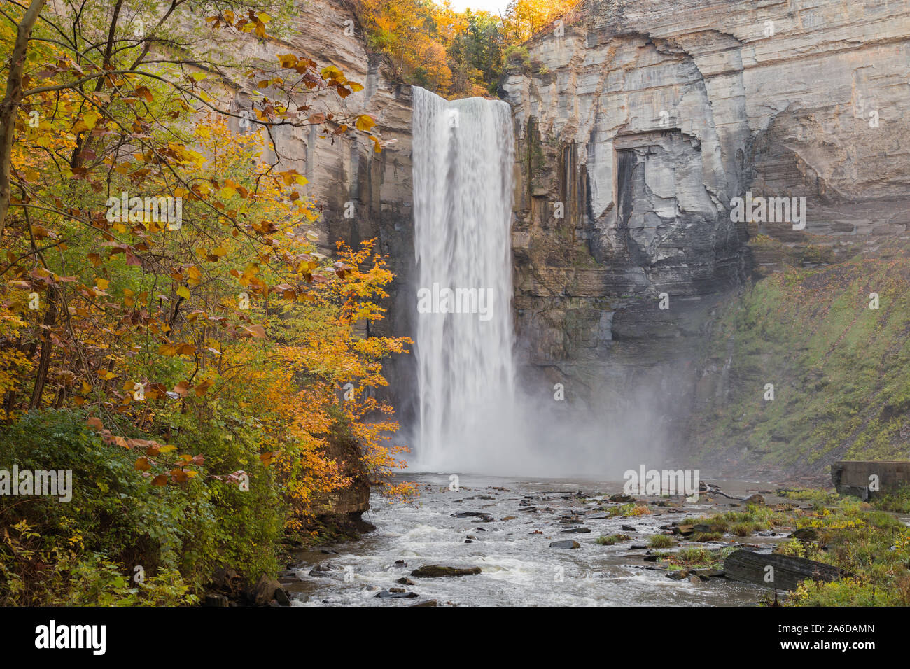 Taughannock Falls in the Finger Lakes region of NY is the highest single drop waterfall in the east. Stock Photo