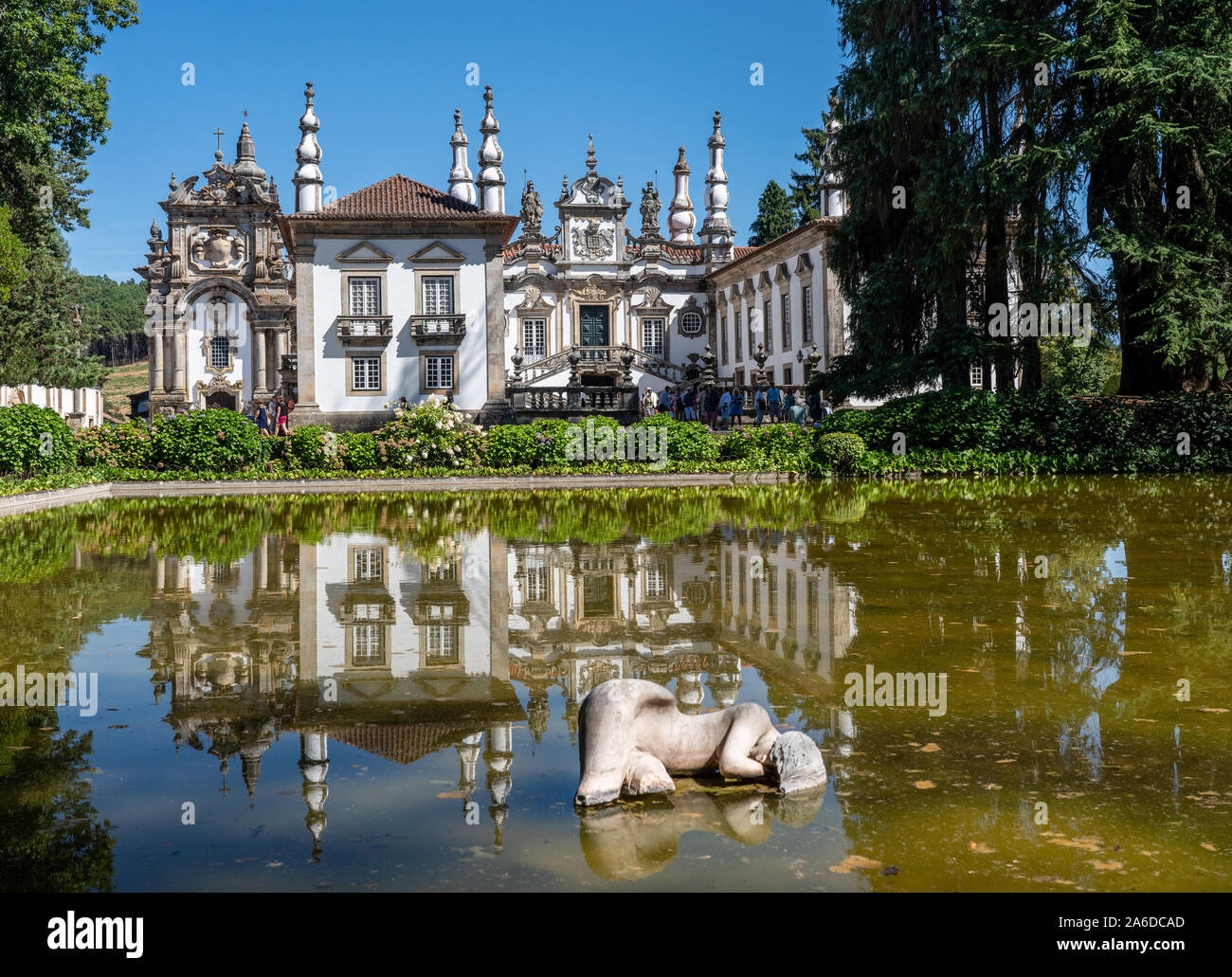 Vila Real, Portugal - 13 August 2019: Woman Sleeping statue in front of entrance of Mateus Palace in Vila Real, Portugal Stock Photo