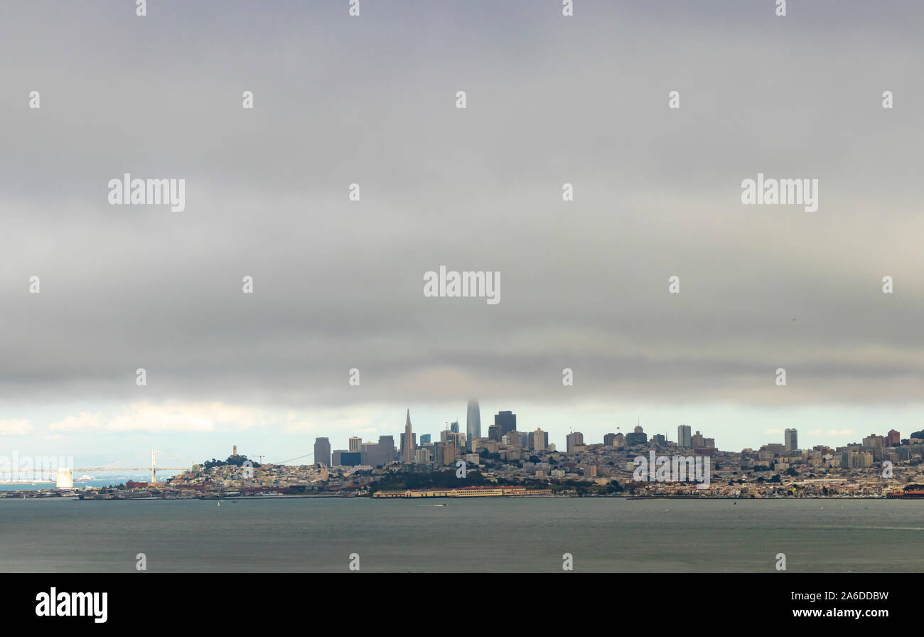 Fog blankets the city of San Francisco, California. Stock Photo