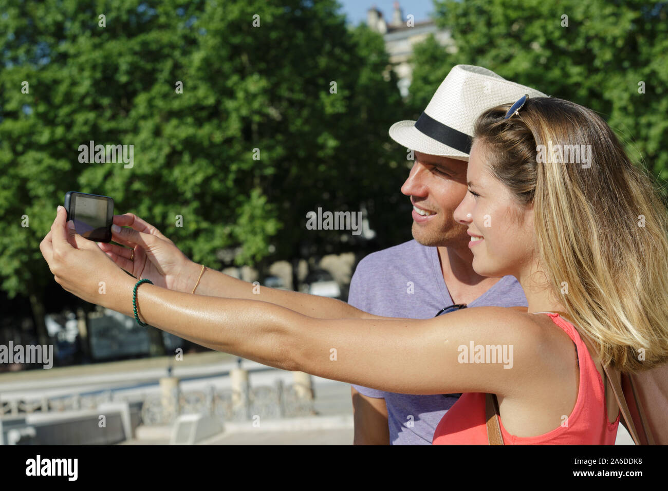 couple in love taking selfies outdoors Stock Photo - Alamy