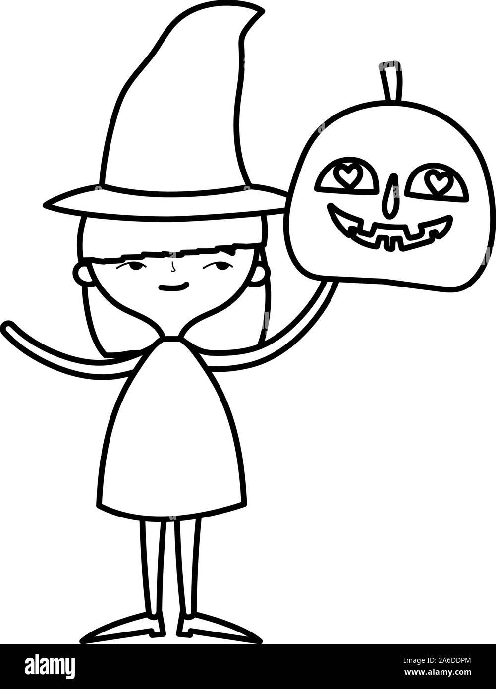 happy halloween celebration girl witch and pumpkin vector illustration ...