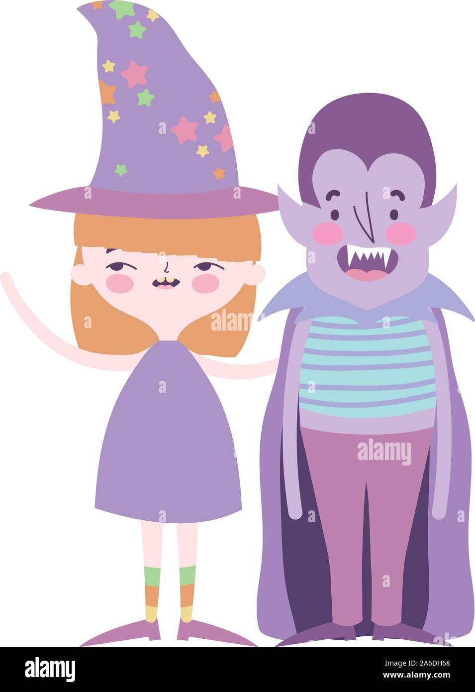happy halloween celebration girl with hat witch and dracula boy ...