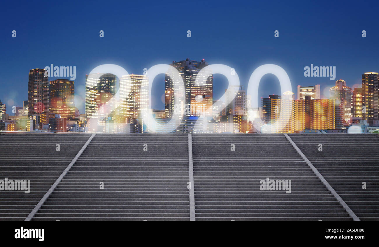 New Year 2020 in the city. Panoramic city at night. new year 2020 celebration Stock Photo