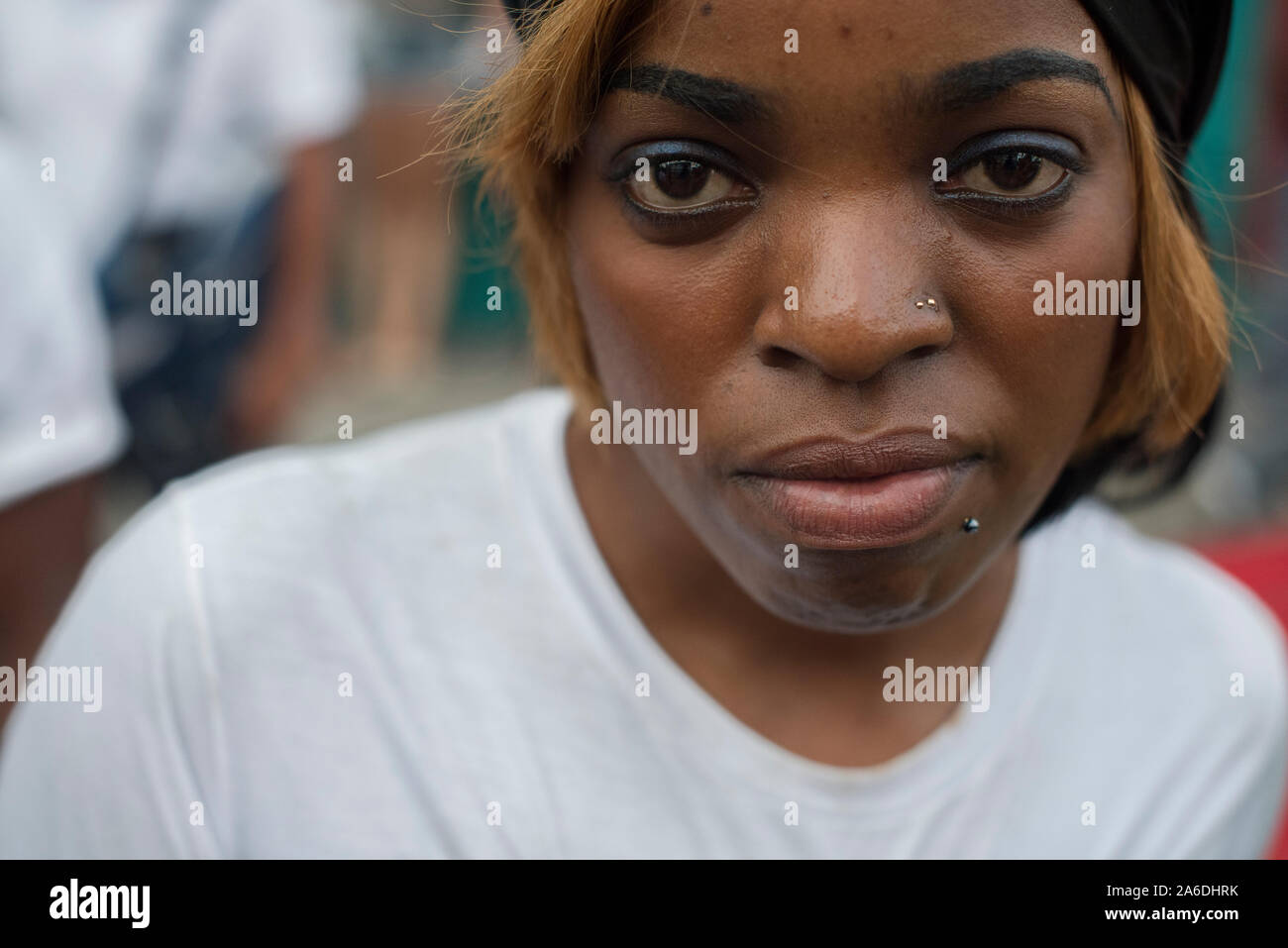 Sao Paulo, Brazil - December 12, 2015: Afro Brazilian woman in the streets of Sao Paulo downtown Stock Photo