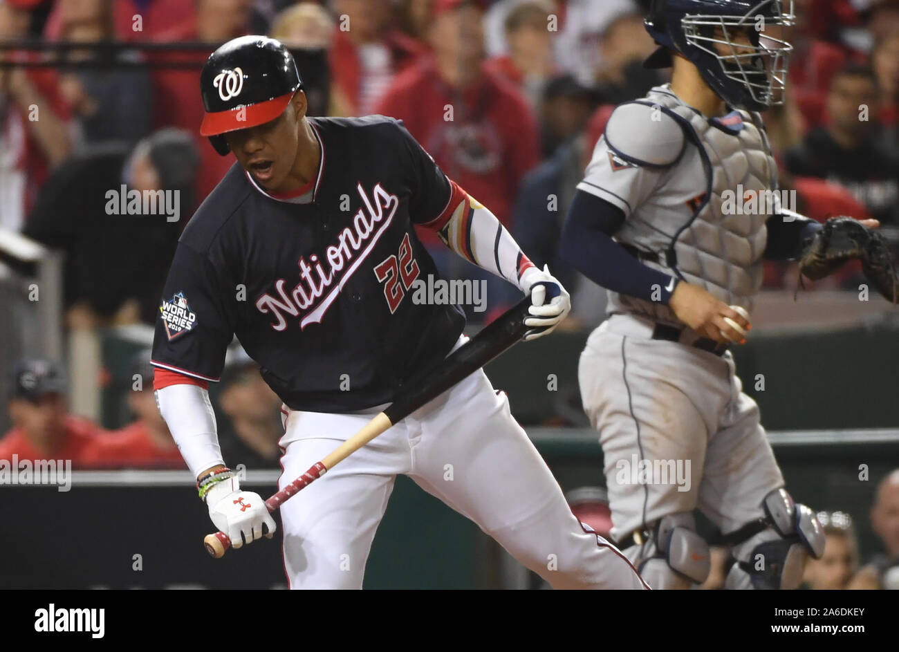 Washington Nationals Juan Soto during a MLB game against the Miami Marlins.  (Tom DiPace via AP Stock Photo - Alamy