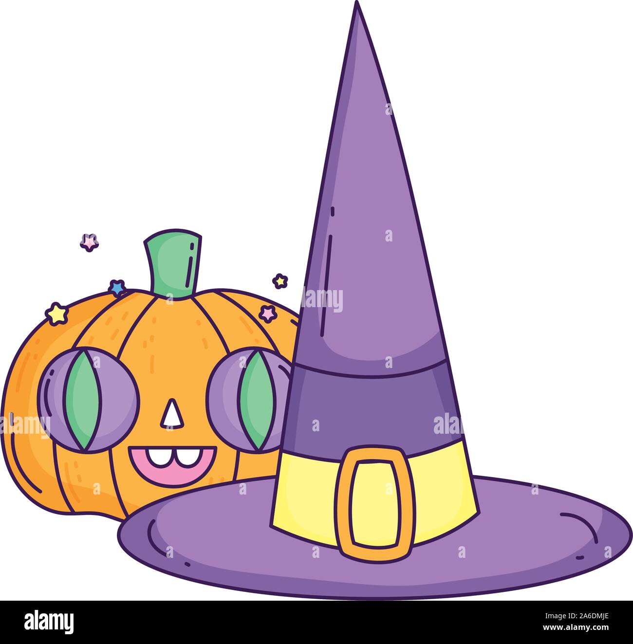 happy halloween celebration pumpkin with witch hat vector illustration ...