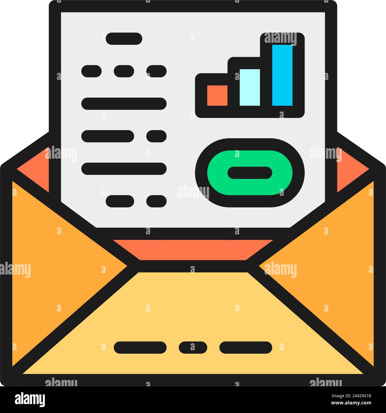Business communication, letter, envelope with documents flat color icon. Stock Vector