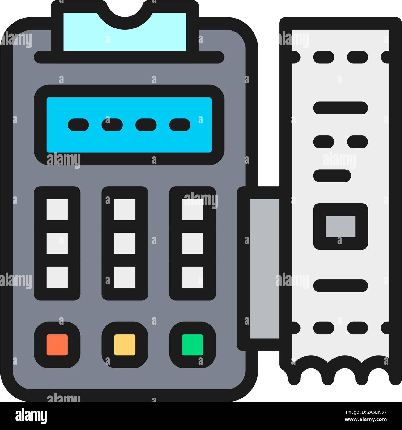 POS terminal, printed receipt, payment machine flat color icon. Stock Vector