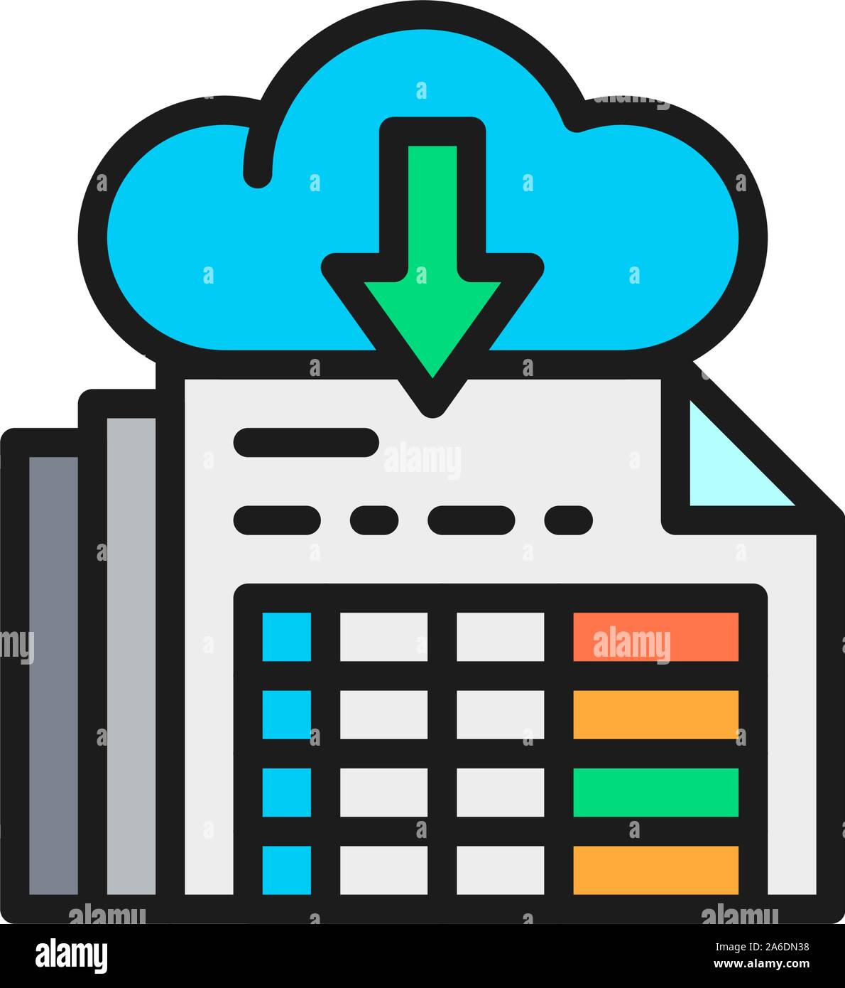 Download documents, cloud storage flat color icon. Stock Vector