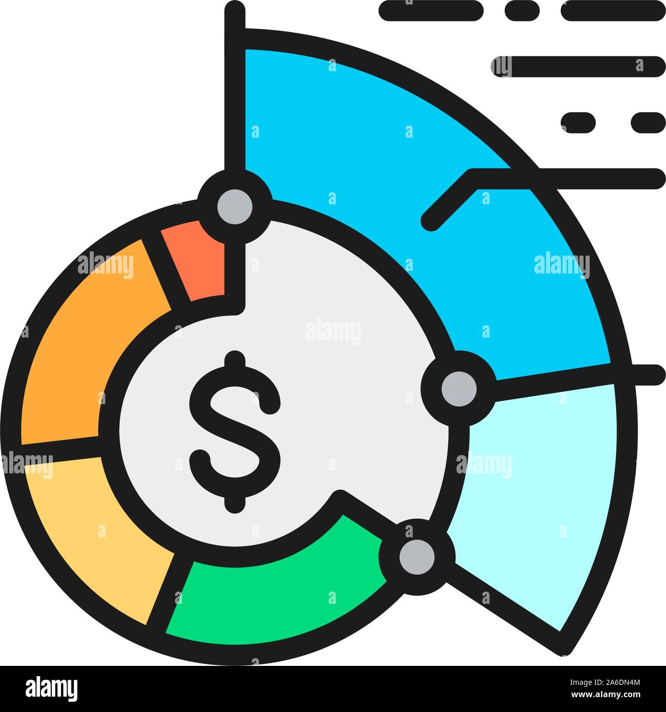 Statistics, pie chart, reports, graph, business plan flat color icon. Stock Vector