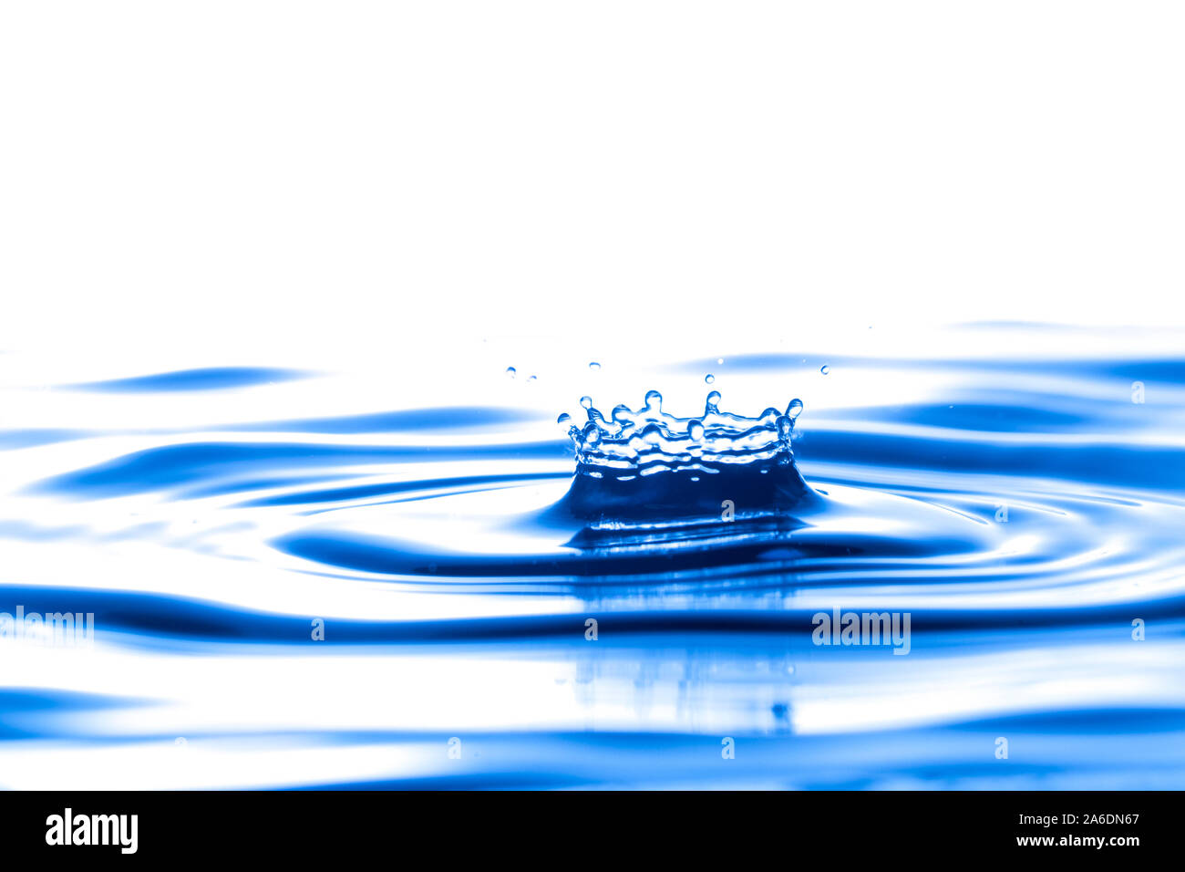 Splash crown shape of drop water in blue tone, blank spce from above to ...