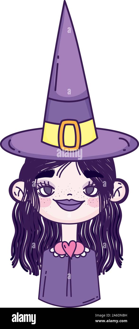 happy halloween celebration girl with hat witch vector illustration ...