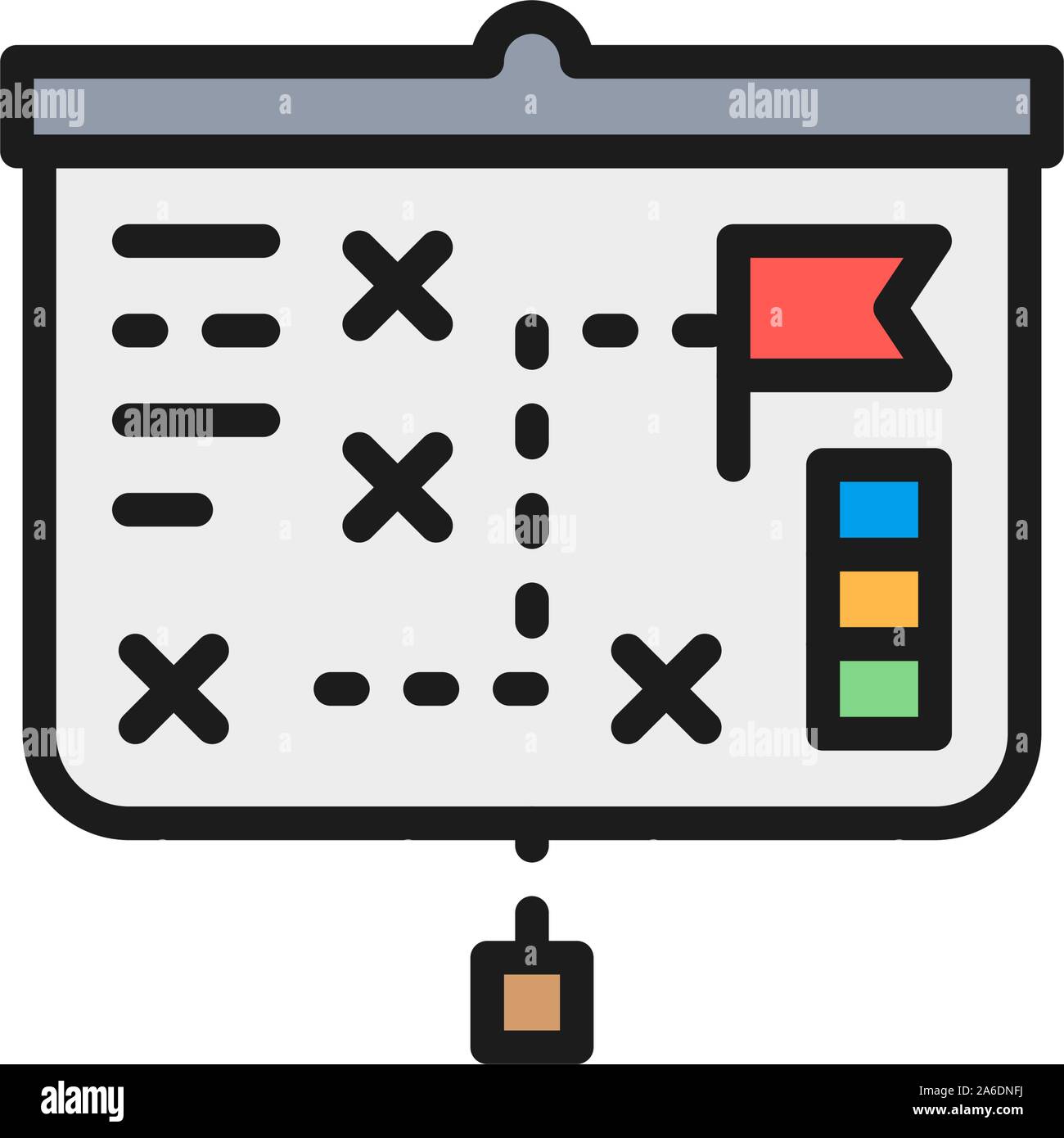 Projector screen with presentation, charts flat color icon. Stock Vector