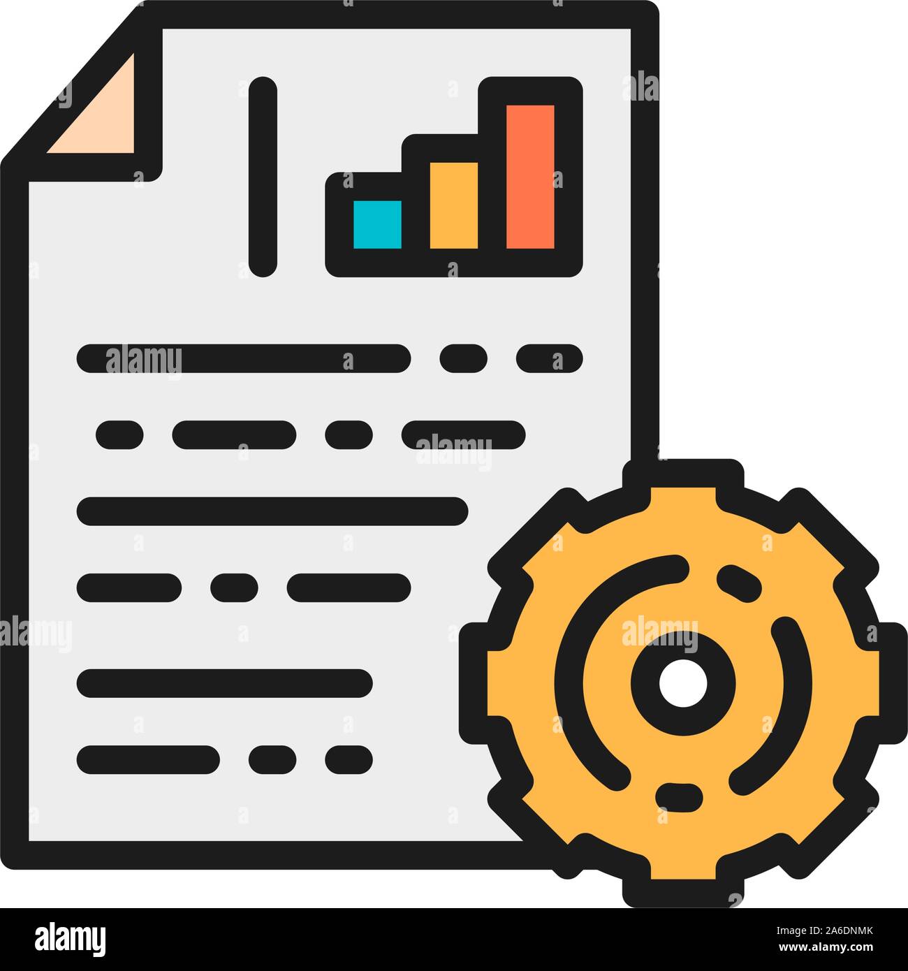 Engineering documents with diagram and gear wheel, project plan flat