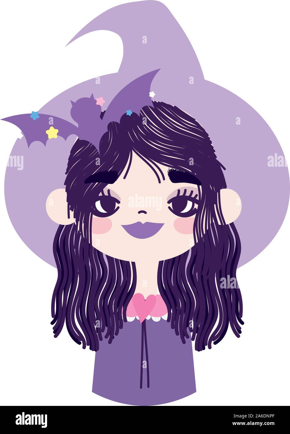 happy halloween celebration girl with hat witch bat vector illustration ...