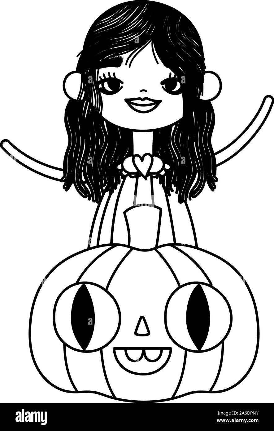 happy halloween celebration girl witch and pumpkin vector illustration ...