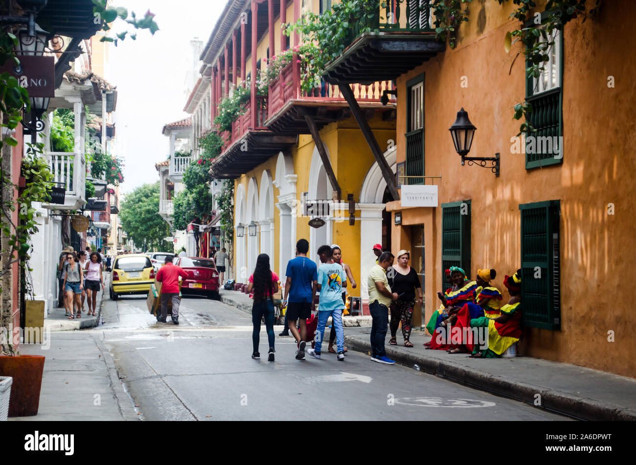 Scene of daily life in the Walled City of Cartagena Stock Photo