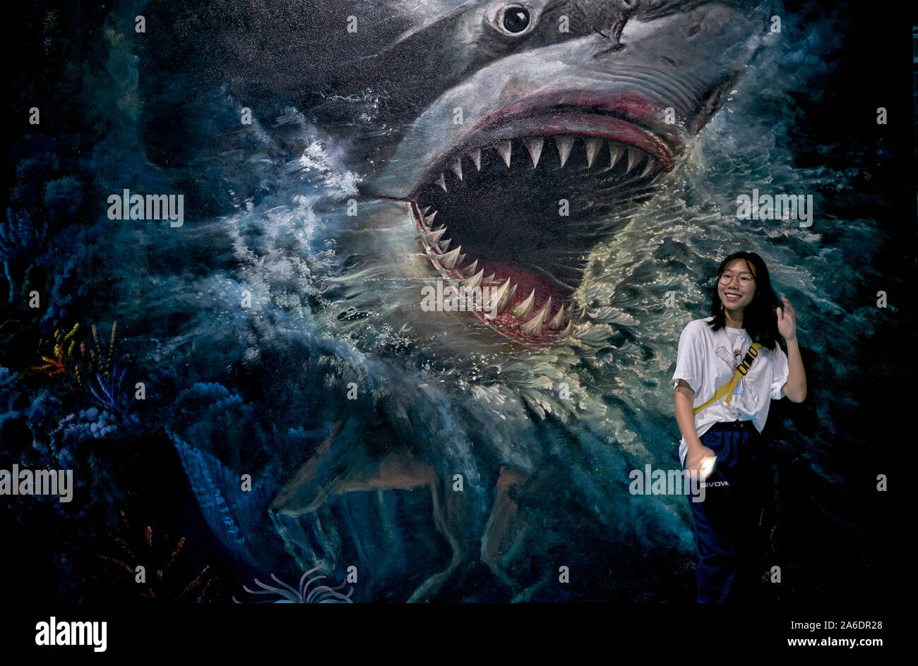 3D Art. Great White shark with mouth open Painting and trick art at Parody Art Museum Pattaya Thailand Southeast Asia Stock Photo