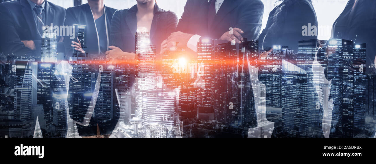 Double exposure image of many business people conference group meeting ...