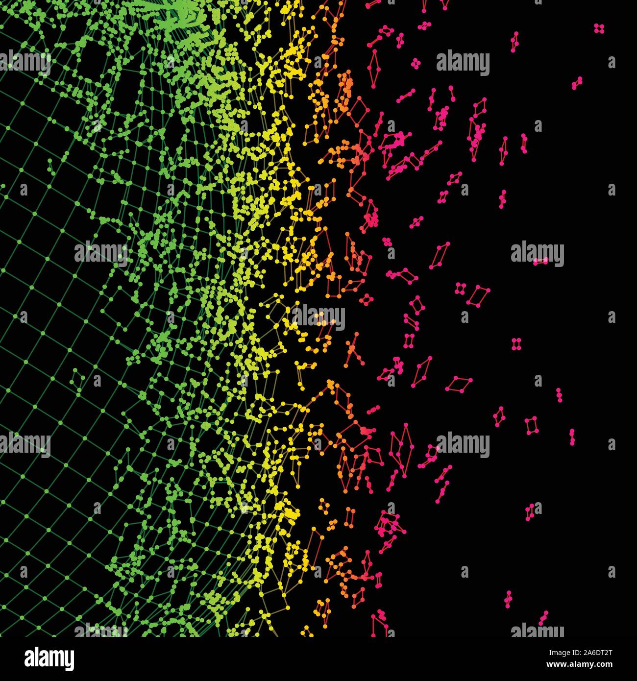 Exploded rainbow grid made of connected dots Stock Vector
