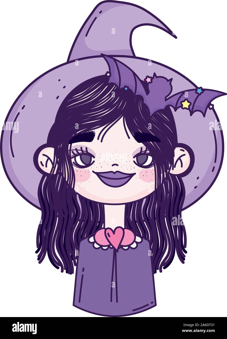 happy halloween celebration girl with hat witch bat vector illustration ...