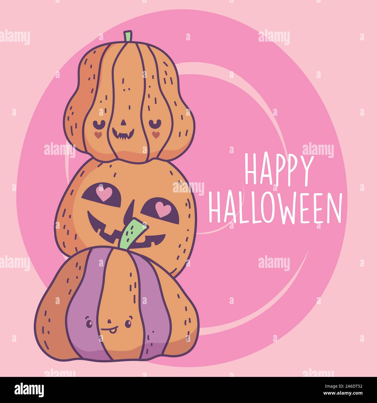 happy halloween celebration pile scary pumpkins vector illustration ...