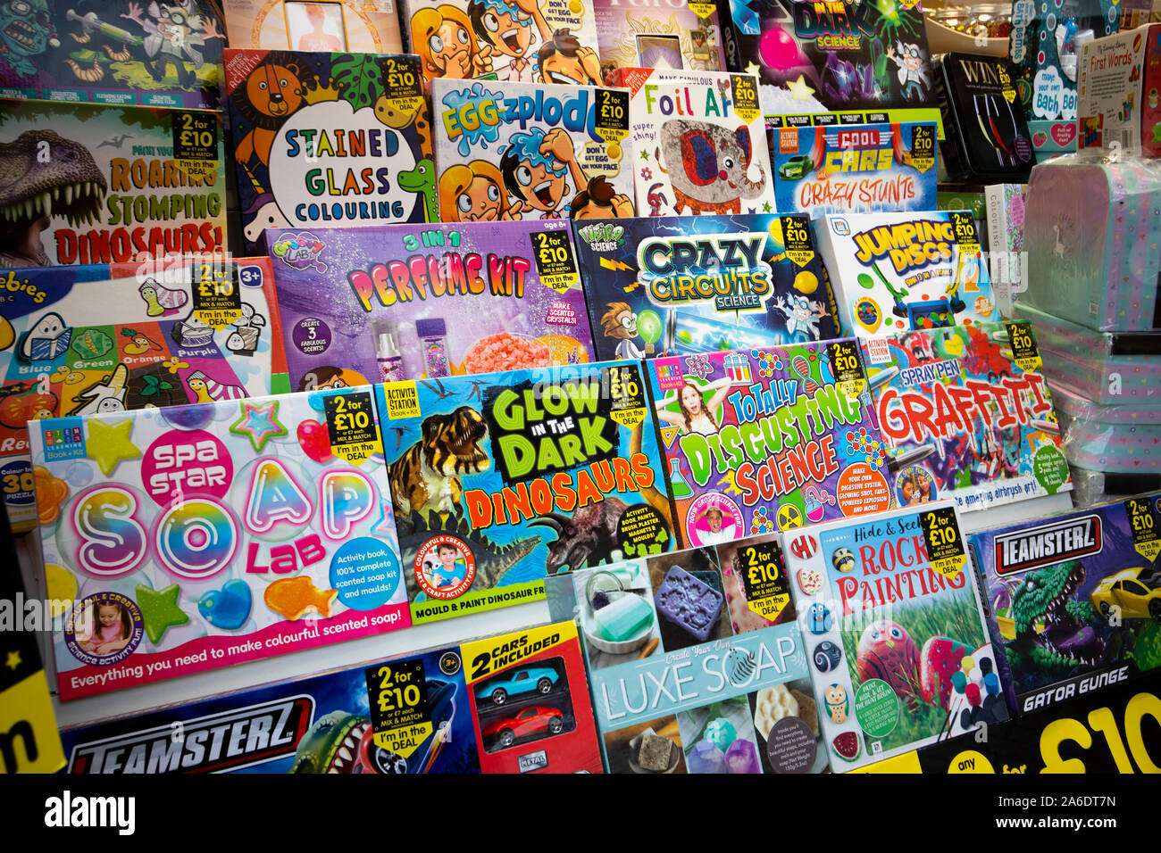 shop window display of children boxed games Stock Photo