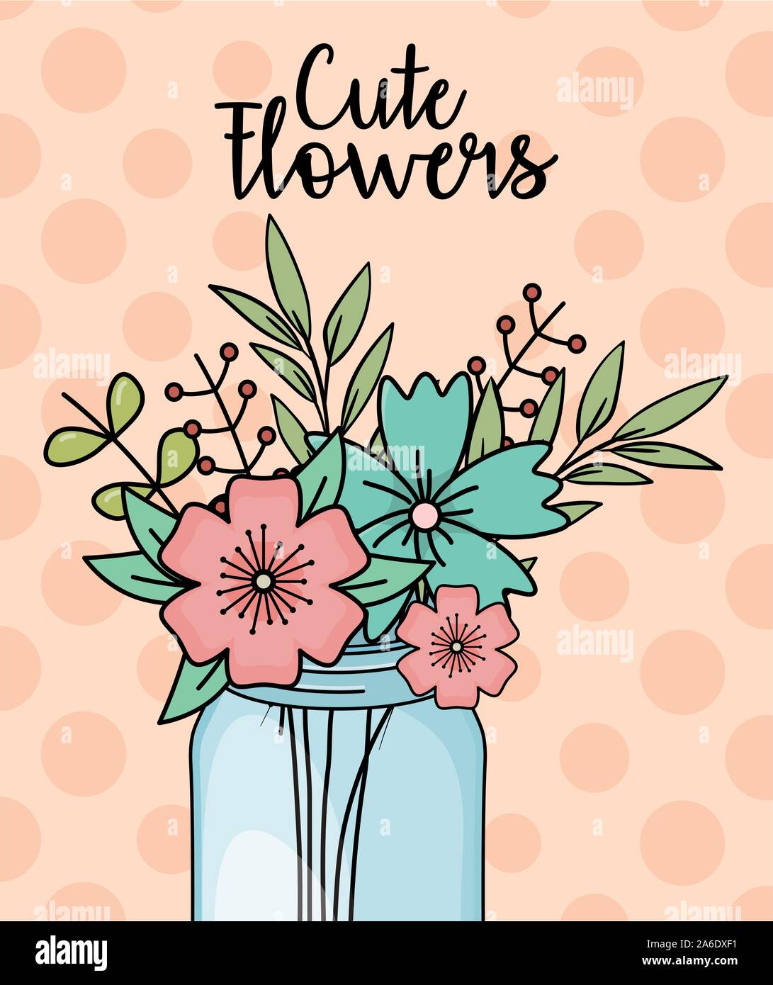 mason jar cute flowers decoration dotted background vector illustration ...