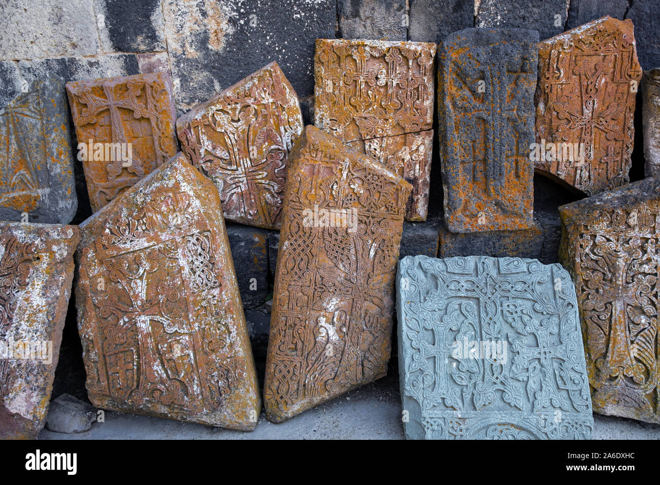 ancient slabs of old Sevanavank monastery Stock Photo