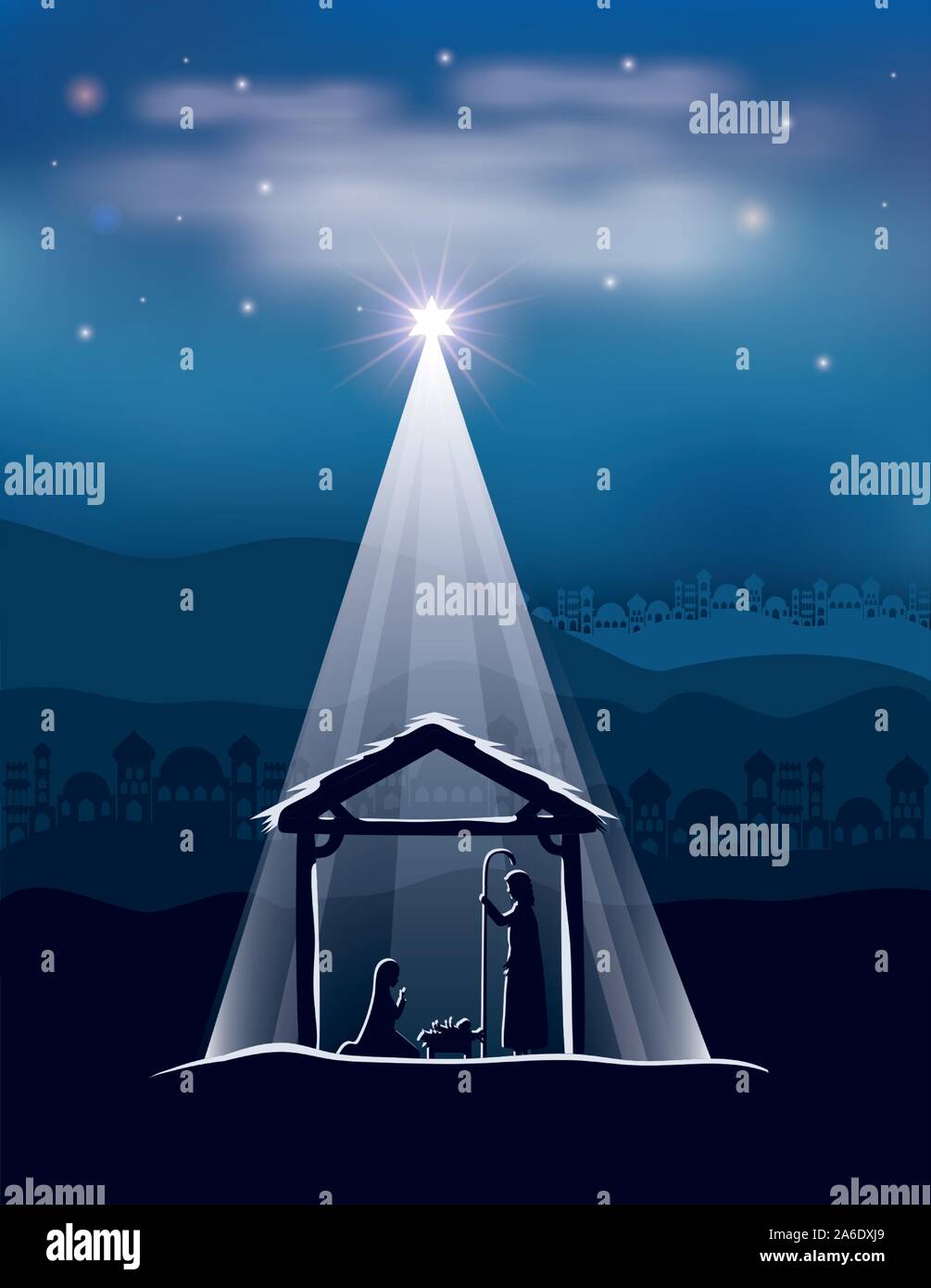 cute holy family in stable manger characters Stock Vector Image &amp; Art ...