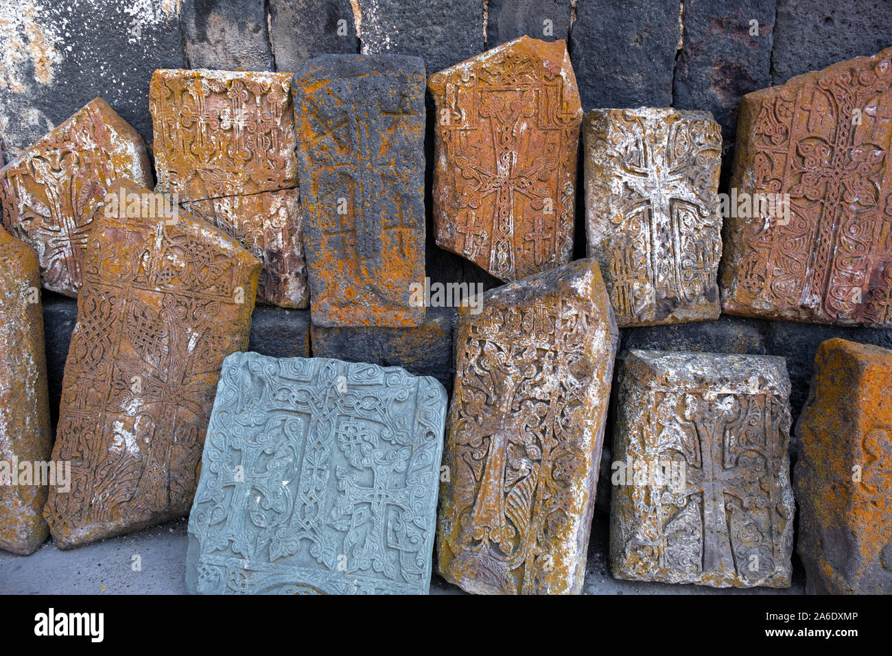 ancient slabs of old Sevanavank monastery Stock Photo