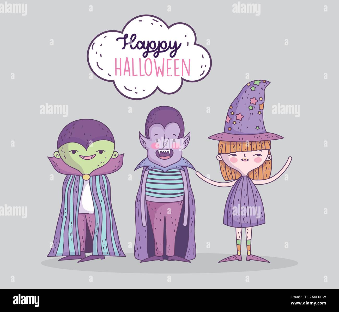 happy halloween celebration kids with costume witch dracula and monster ...