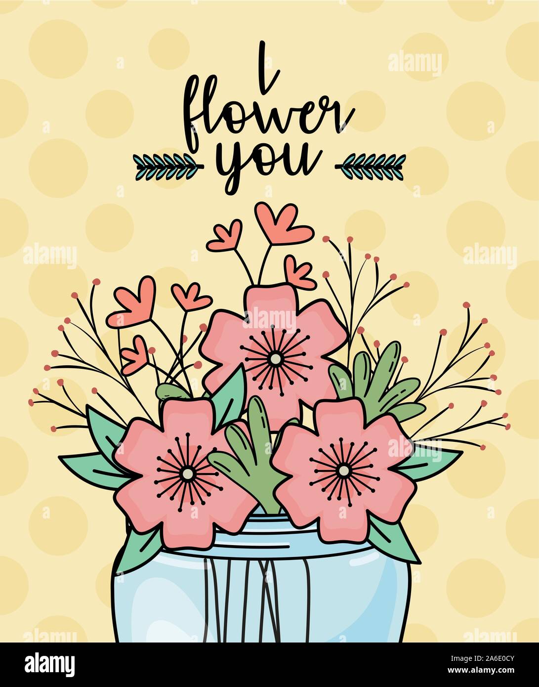 mason jar flowers branches berries decoration vector illustration Stock