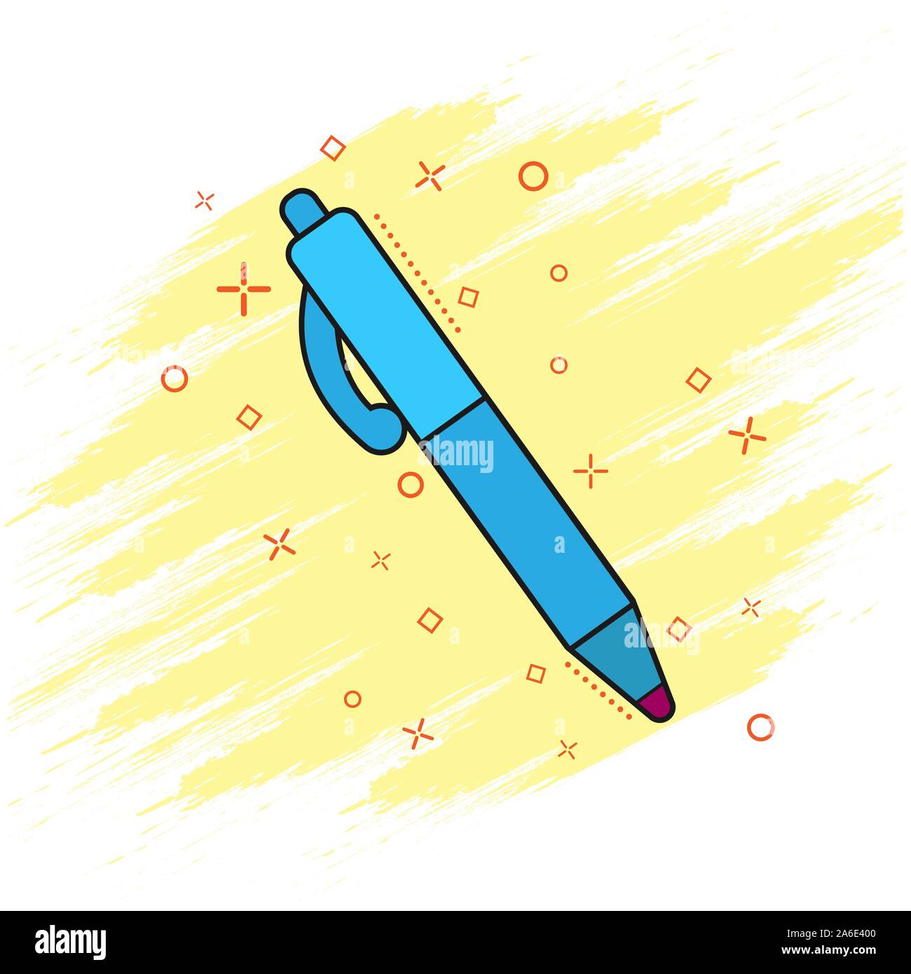 Pencil ballpoint pen icon with comic style eraser with splash effect ...