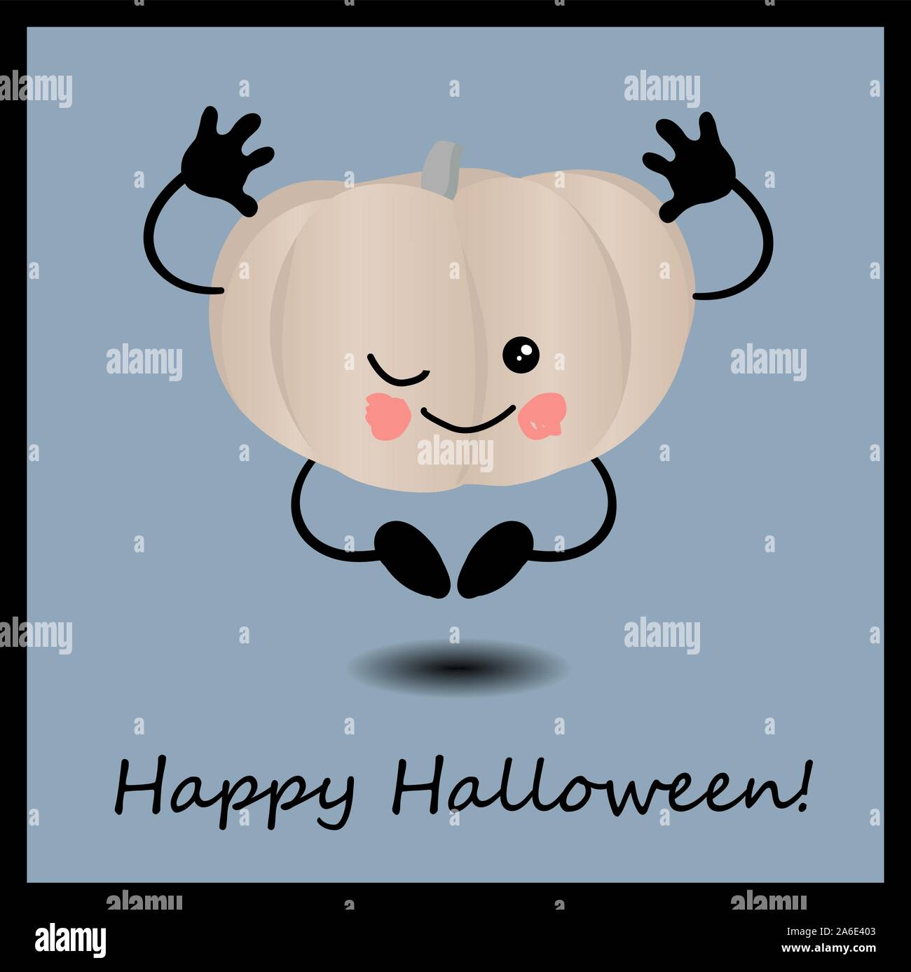 Postcard for Halloween. Pumpkin cute character with arms, legs and face