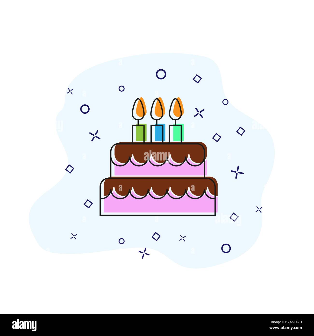 Birthday cake, comic book style icon with splash effect, flat design. Stock Vector