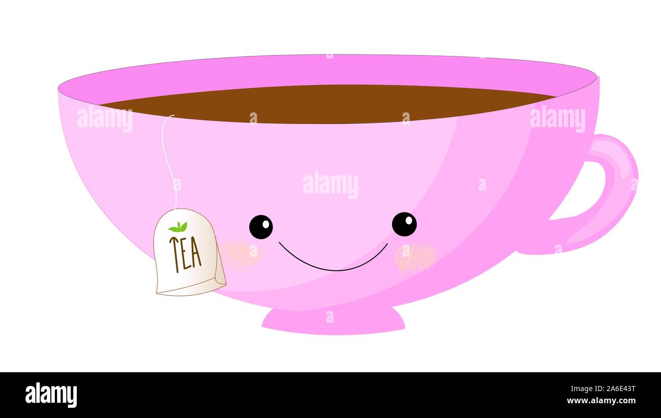 cute tea cup character.Sweet teabag with cute faces. Emoji doodle
