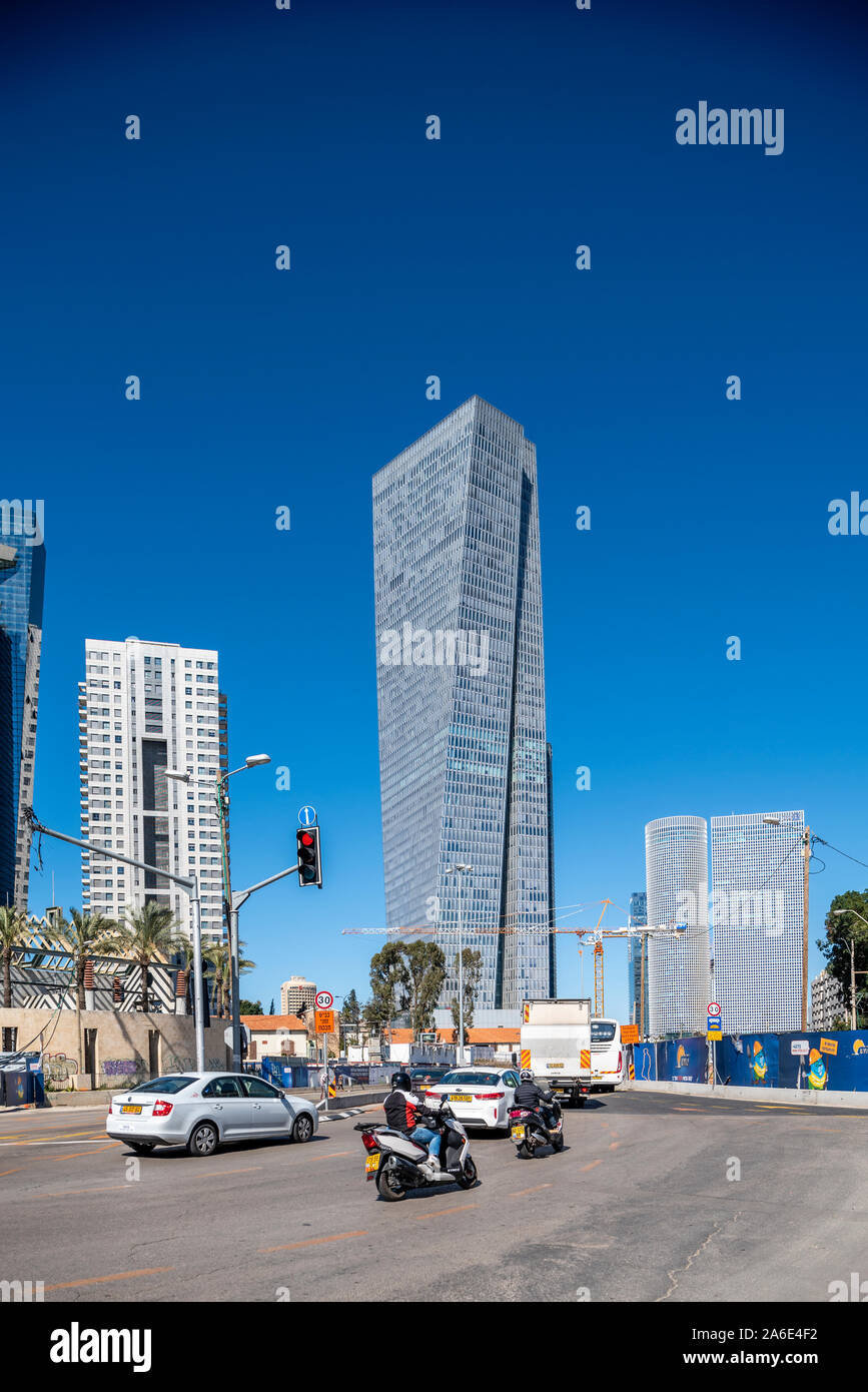 Israel, Tel Aviv-Yafo - 08 March 2019: Azrieli Sarona high-rise office building designed by Moshe Tzur architects Stock Photo