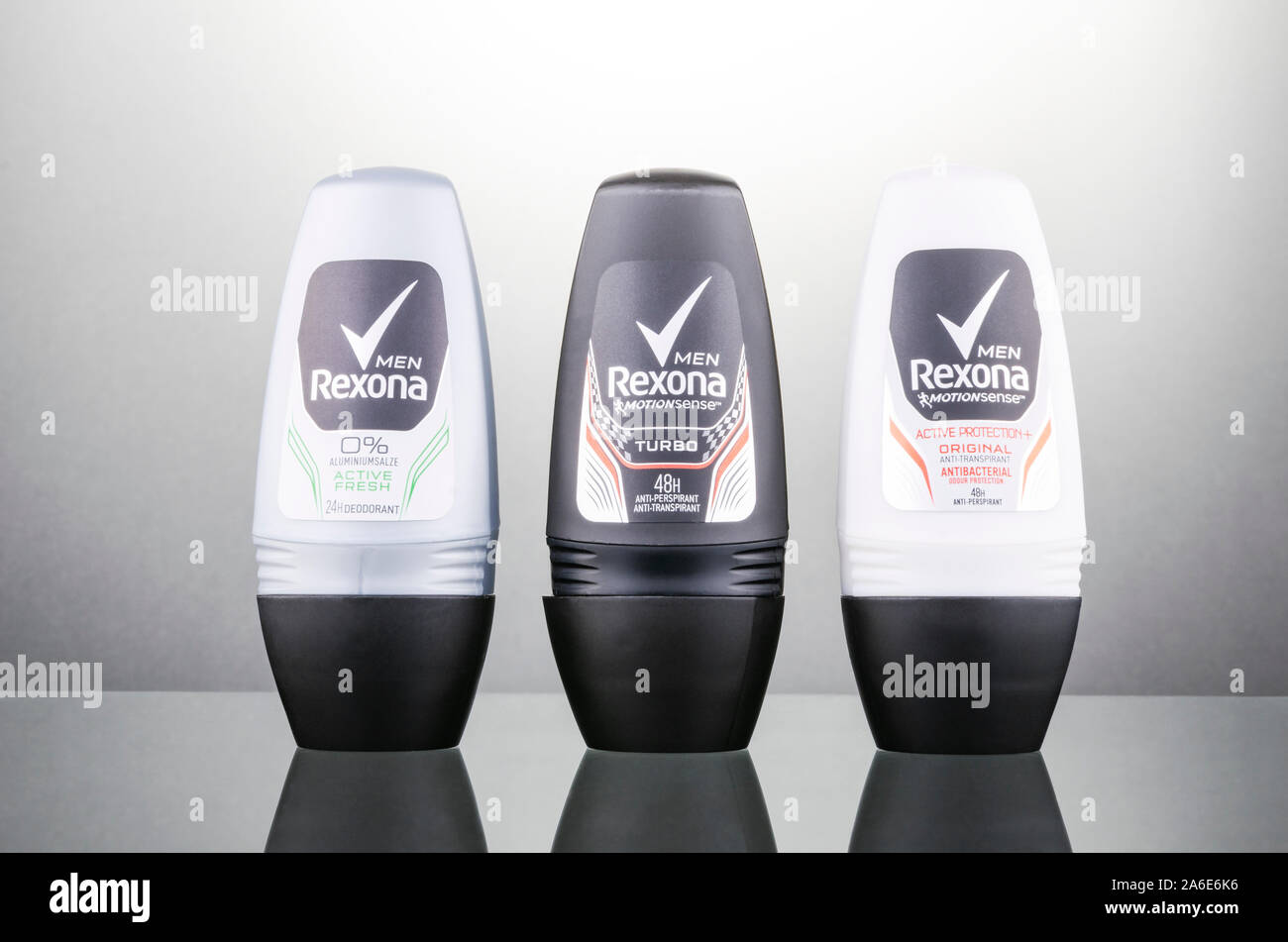 Rexona deodorant isolated on gradient background. Rexona is deodorant