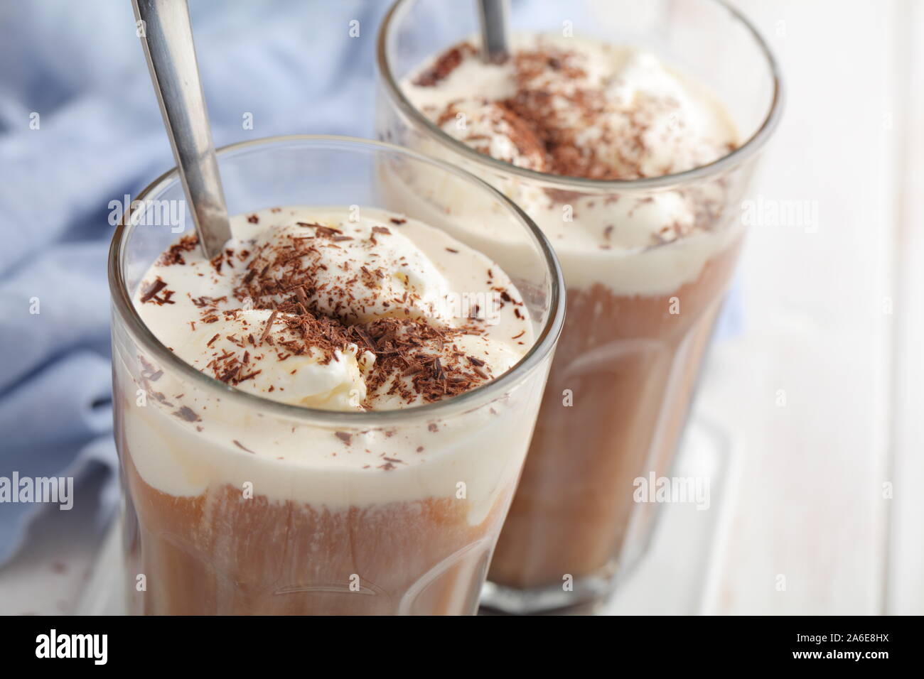 Iced coffee with vanilla ice cream and grated chocolate Stock Photo