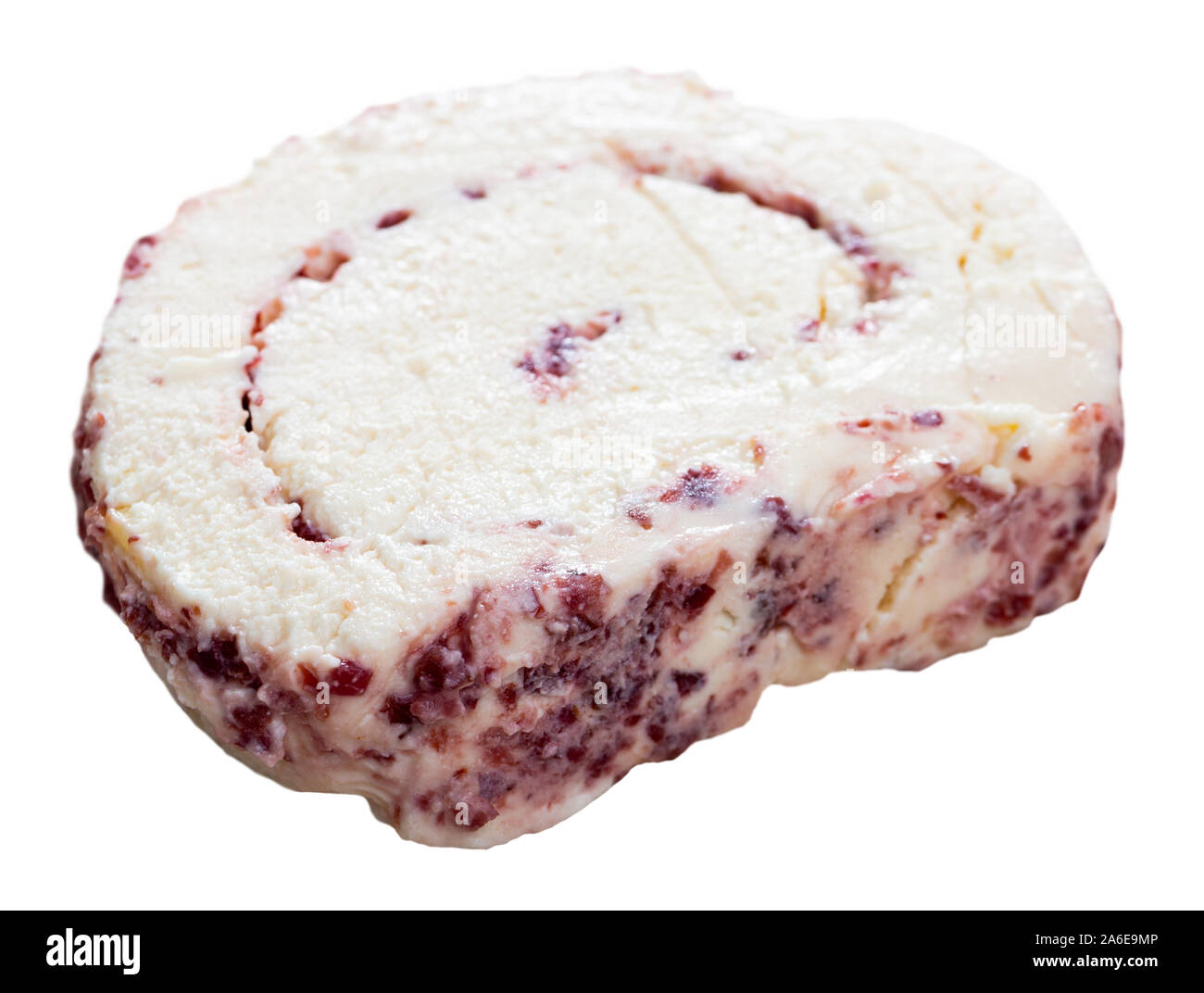 Tasty milk dessert – cottage cheese speciality with cranberries and pasteurised milk. Isolated over white background Stock Photo